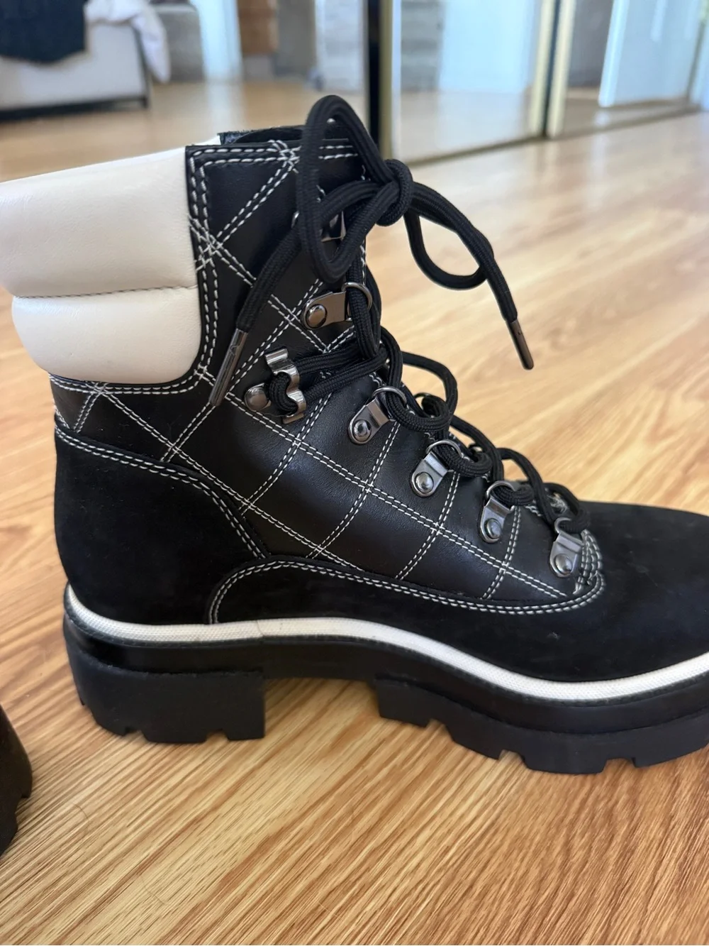 TORY BURCH Miller Lug Hiker Boot Black / White